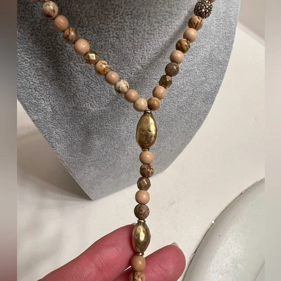 Lucky Brand Wood and brass bead Lariat necklace longer length. Beautiful! - Picture 2 of 7
